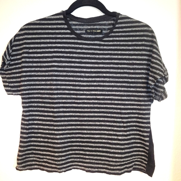 Rag & Bone Striped and Colorblock Black Grey T-shirt - Picture 1 of 6